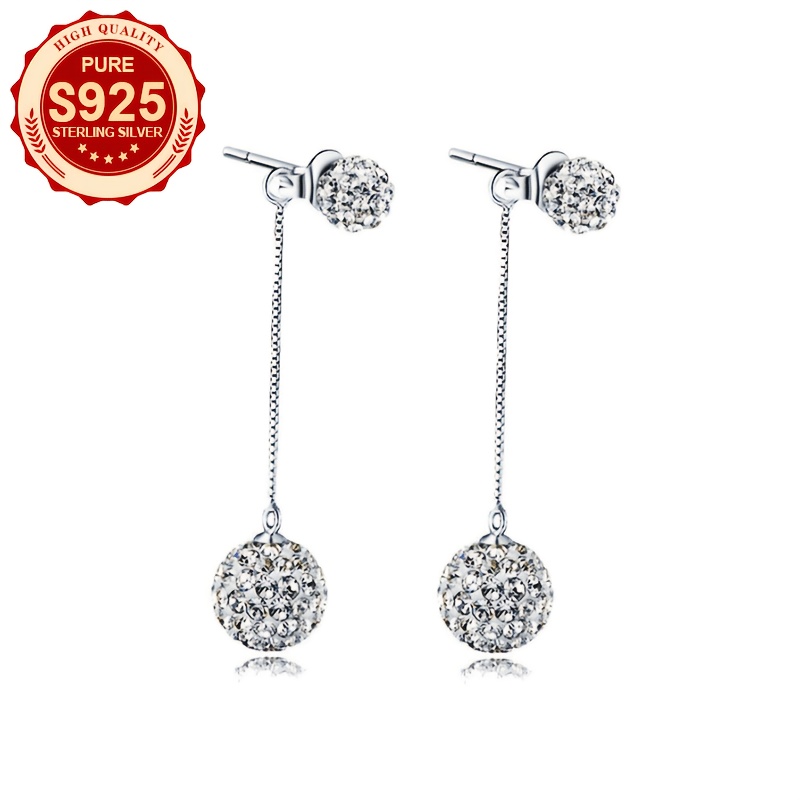 Women's S925 Silver Double Flashing Ball Long Line Pendant Earrings